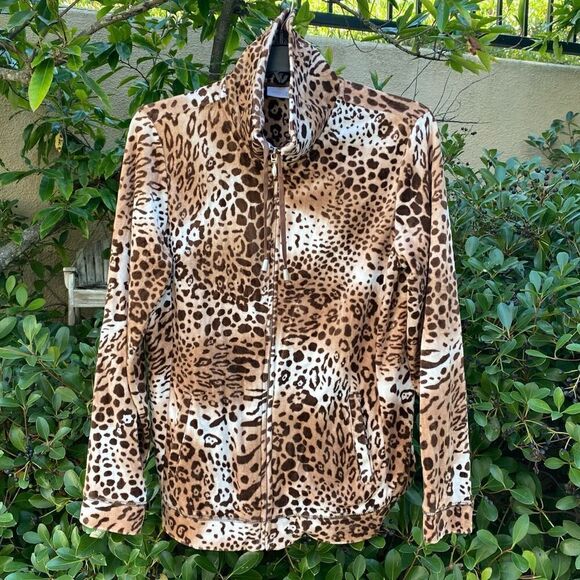 Chico’s Animal Print Zip Up Velour Jacket/Sweatshirt Small/Medium (1) EUC! - Picture 1 of 4